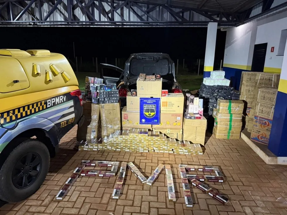 PMR apreende mercadorias contrabandeadas na MS-145, em Angélica